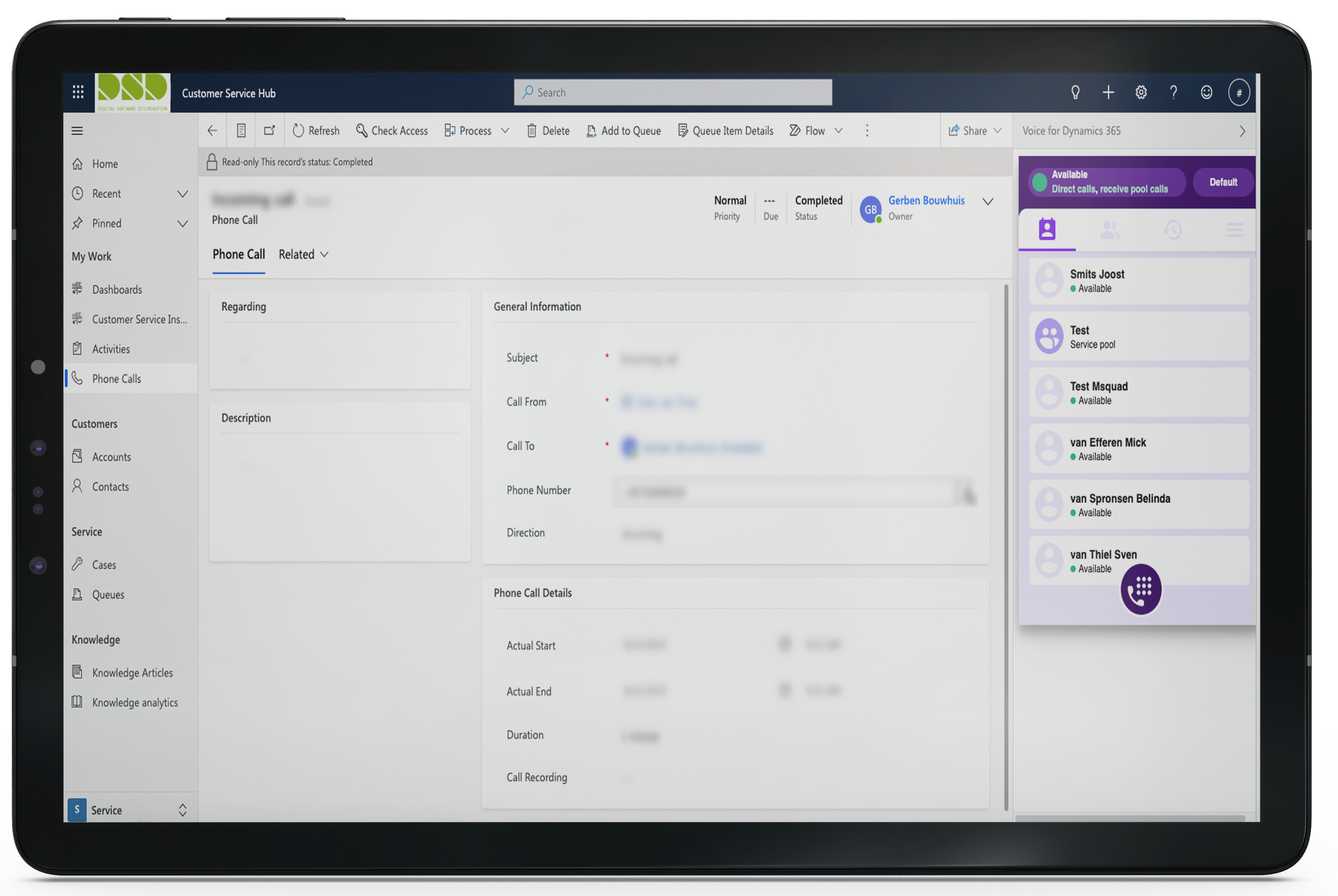 Customer service phone integration