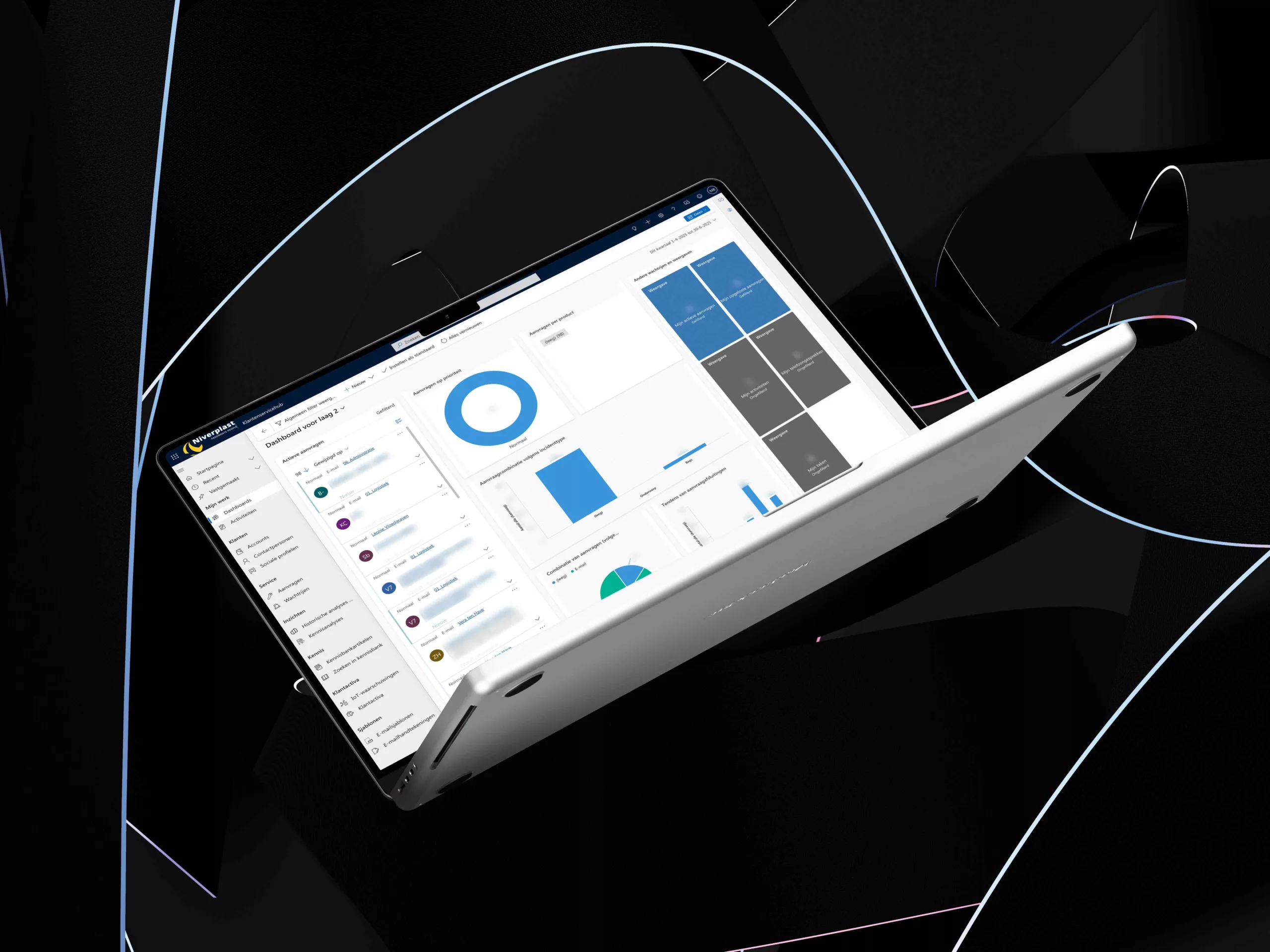 Visuele representatie van een Business Intelligence dashboard, benadrukt de analytische kracht van de Dynamics 365 en Power BI integratie.