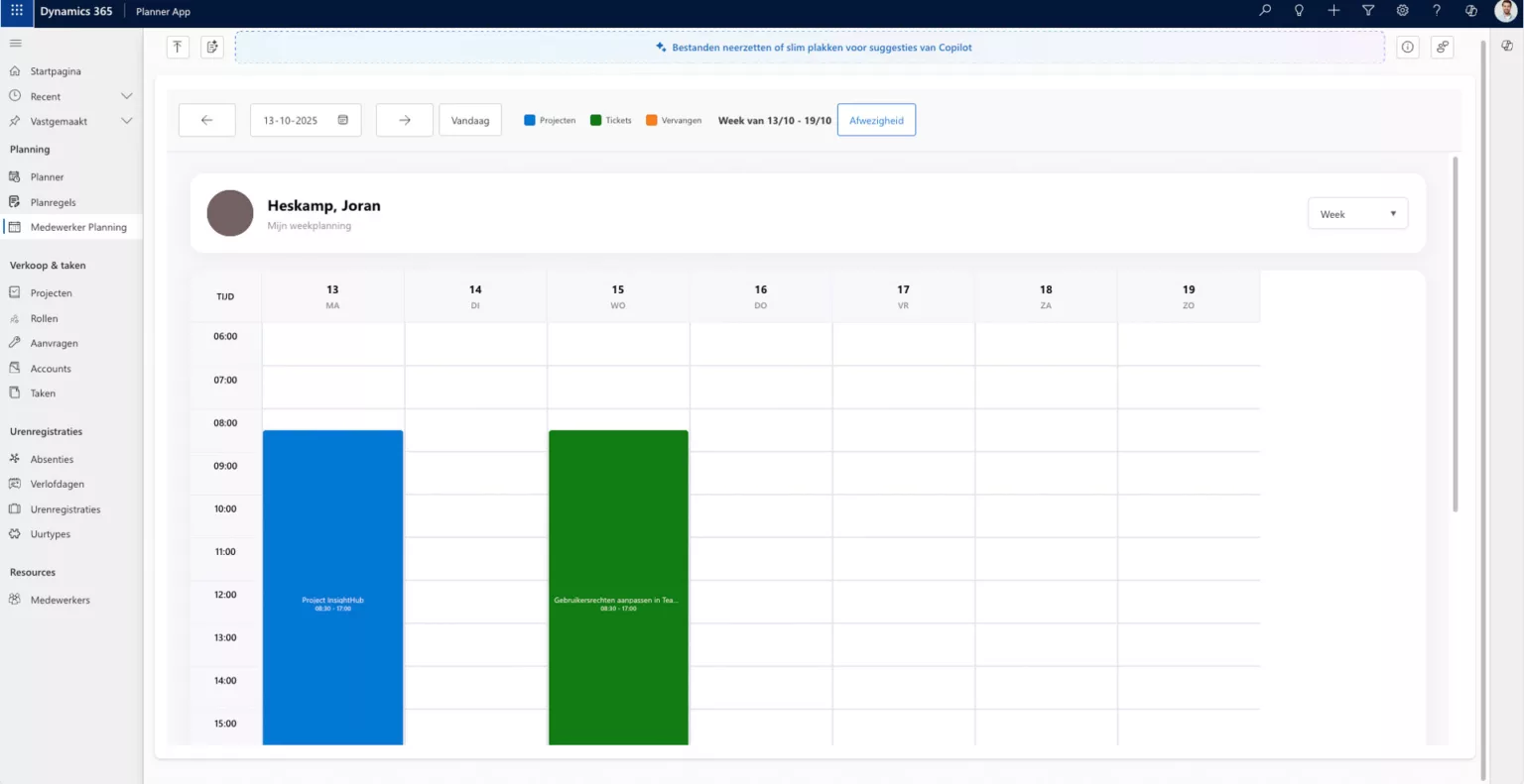Realtime capaciteitsoverzicht van medewerkers in de Msquad planner